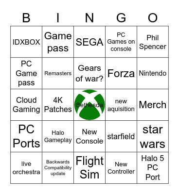 XBOX 20 Bingo Card