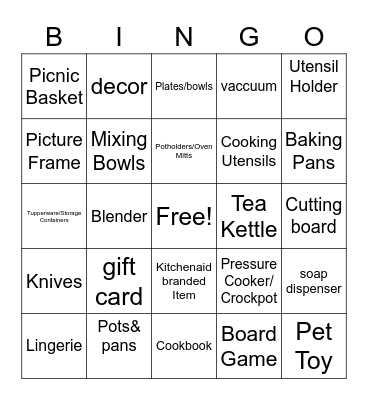 Bridal Shower Bingo Card