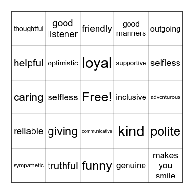 Friendship Bingo Card