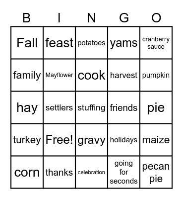 Thanksgiving Bingo Card