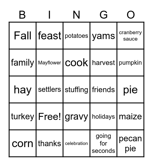 Thanksgiving Bingo Card