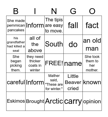 Native Americans Bingo Card