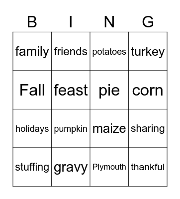 Thanksgiving Bingo Card