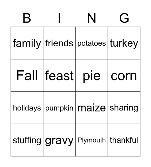 Thanksgiving Bingo Card