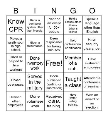 Resume BINGO! Bingo Card