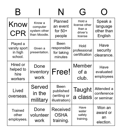 Resume BINGO! Bingo Card