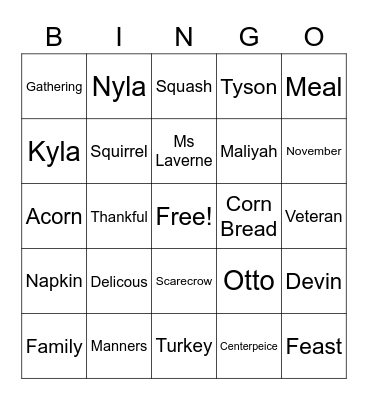 HAPPY THANKSGIVING Bingo Card