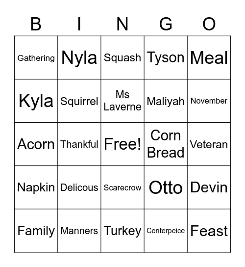 HAPPY THANKSGIVING Bingo Card