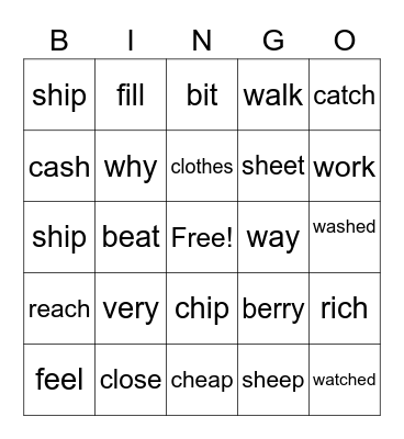 Minimal Pairs Bingo Card