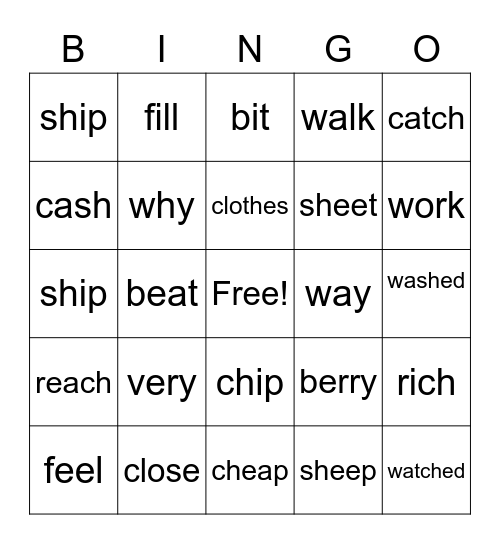 Minimal Pairs Bingo Card
