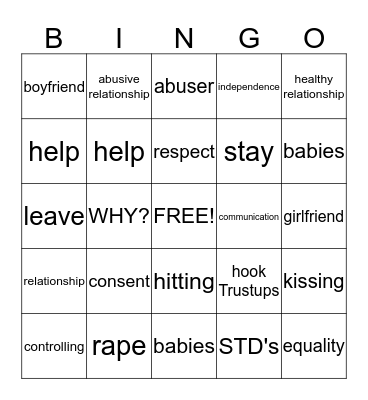 Healthy Relationship Bingo Card