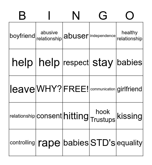 Healthy Relationship Bingo Card
