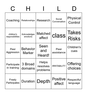 Social Emotional Bingo Card