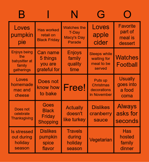 TEAMSGIVING Bingo Card