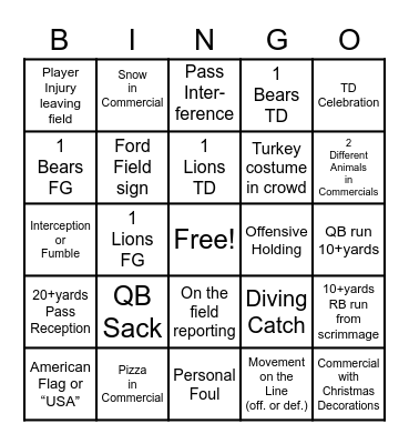 TURKEY DAY FOOTBALL Bingo Card