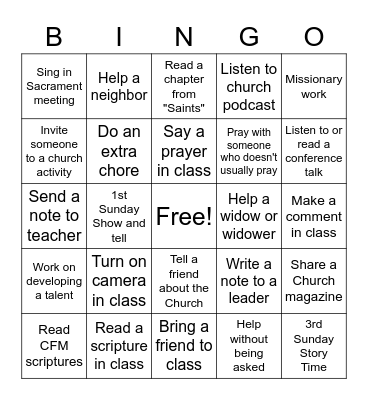 Sunday School BINGO Card