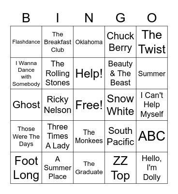 Name That Tune Bingo Trivia Bingo Card