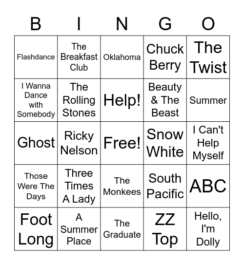 Name That Tune Bingo Trivia Bingo Card