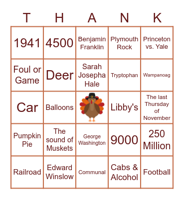 Fall Themed Bingo Card