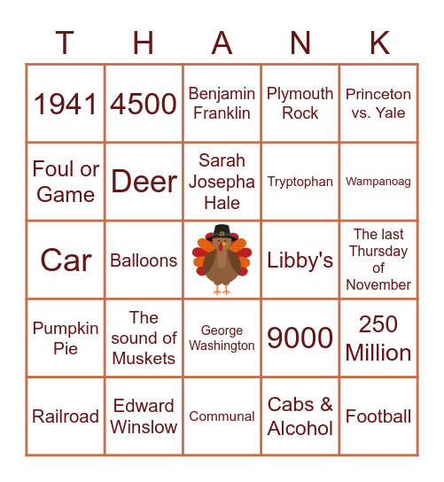 Fall Themed Bingo Card