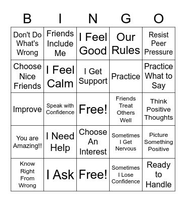 8th Grade Social Skills Bingo Card