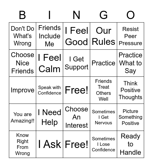 8th Grade Social Skills Bingo Card