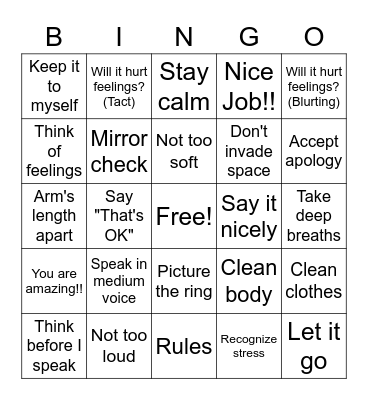 7th Grade Social Skills Bingo Card