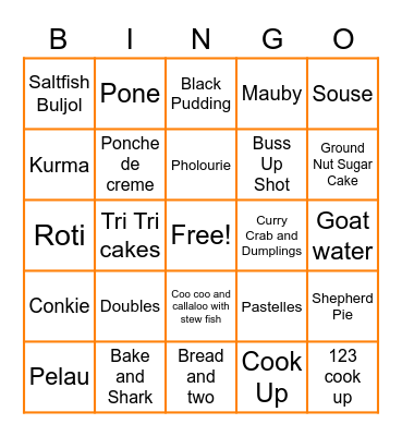 Caribbean Food Bingo Card