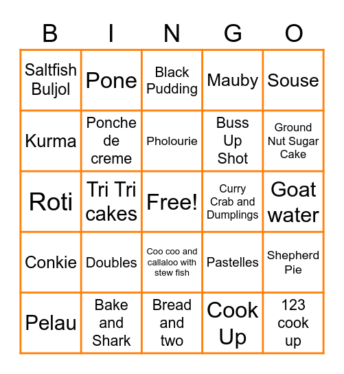 Caribbean Food Bingo Card