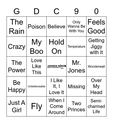Gwen's Choice 90s Bingo Card