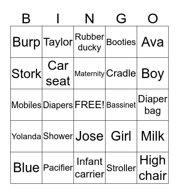 Baby Bingo Card