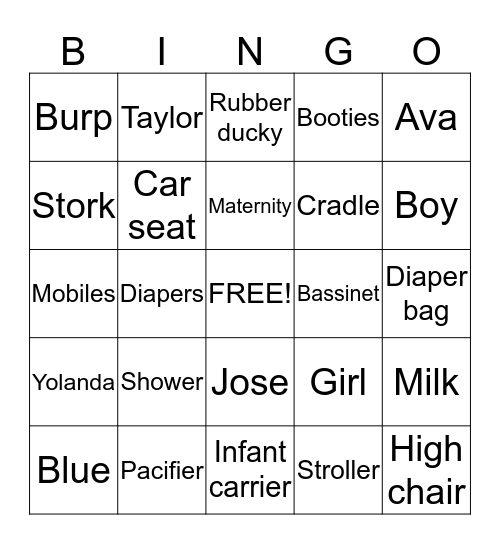 Baby Bingo Card