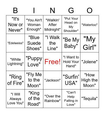 Musical Bingo Card