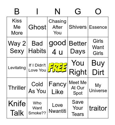Billboard Top Songs Bingo Card