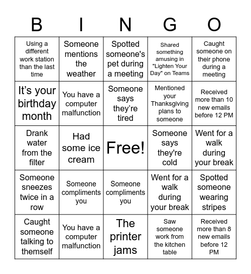 Untitled Bingo Card