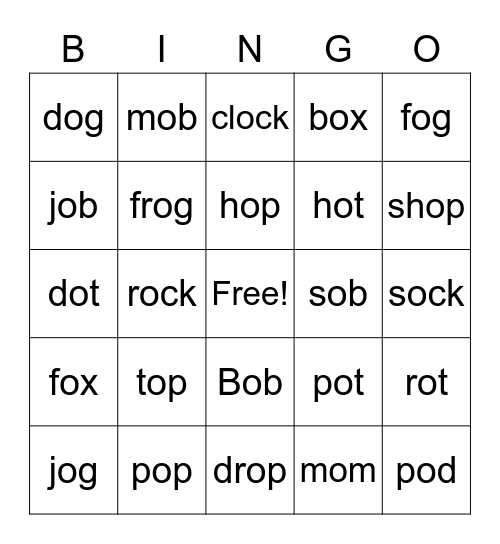 o as in octopus Bingo Card