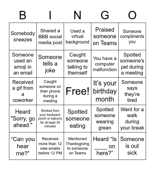 Untitled Bingo Card