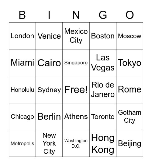 All cities of the world BINGO Card