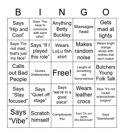 Jack's Bing-Kougias Bingo Card