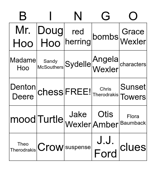 Westing Game Bingo Card