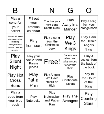 Thanksgiving Band Practice Bingo Card