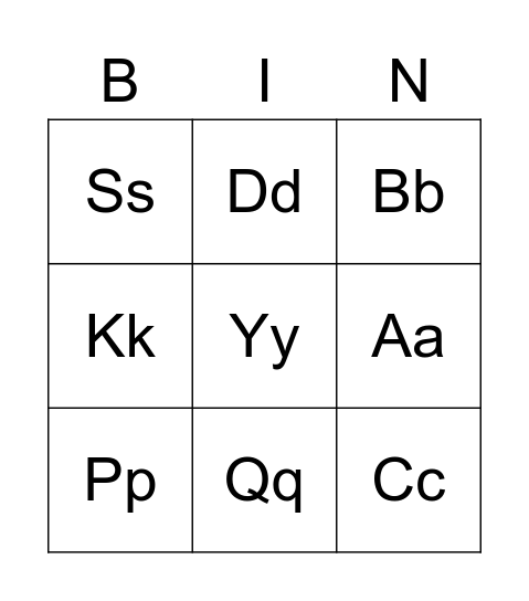 ABC Bingo Card