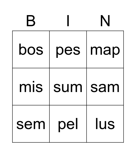 3 hlásky Bingo Card