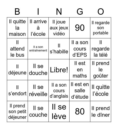 Sa Routine Bingo Card