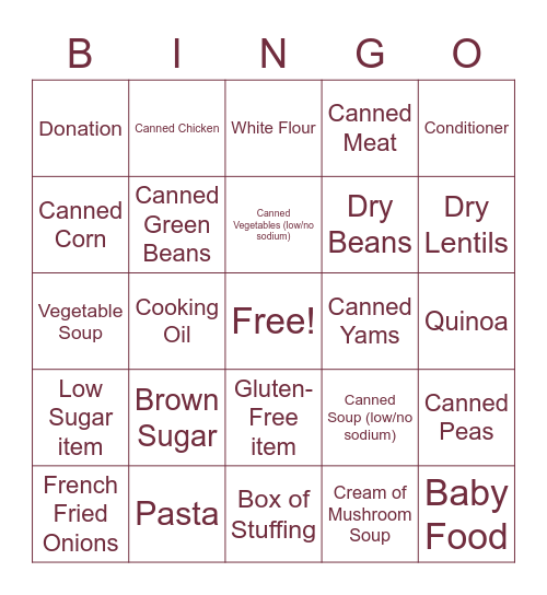 Can the Cats Food Drive BINGO! Bingo Card