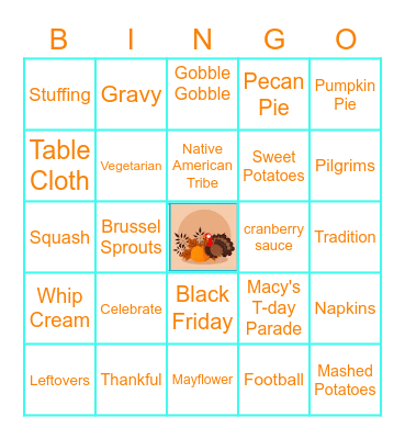 Virtual Thanksgiving Bingo Card