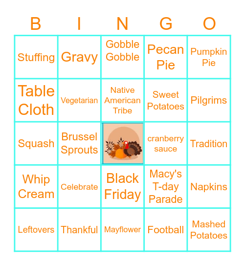 Virtual Thanksgiving Bingo Card