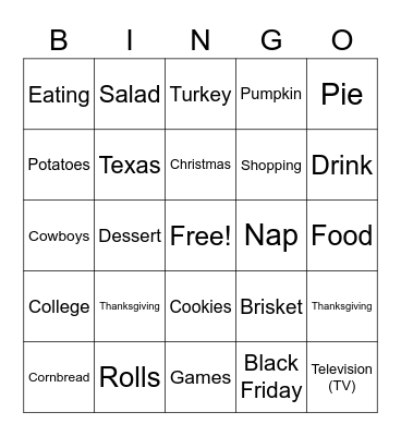 THANKSGIVING Bingo Card