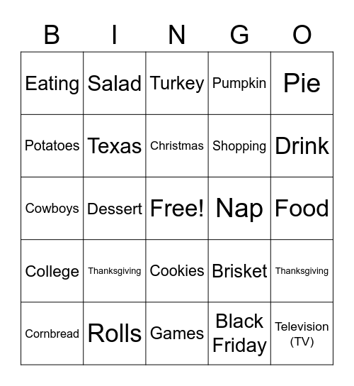 THANKSGIVING Bingo Card