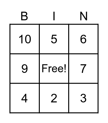 Number Bingo Card